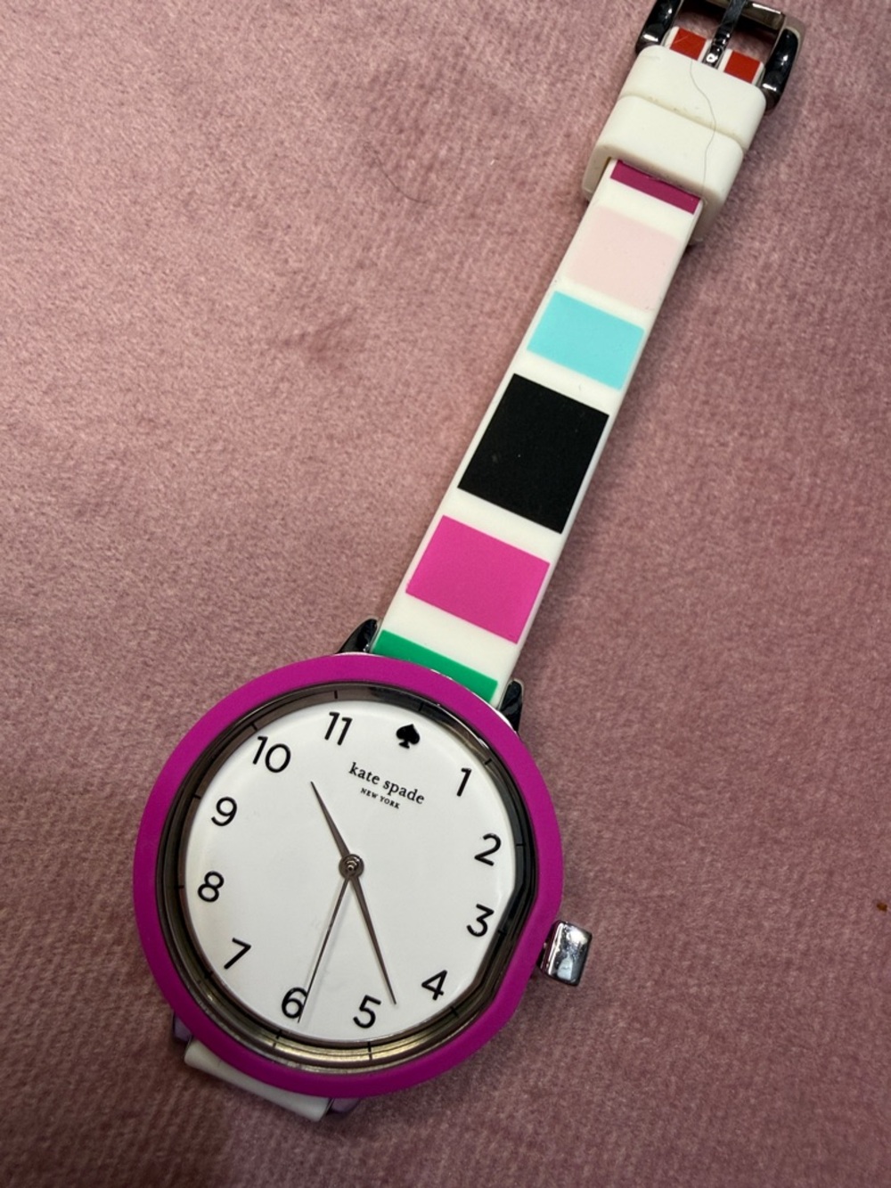 kate spade Pink Bezel Multicolor Stripe Silicone Watch
